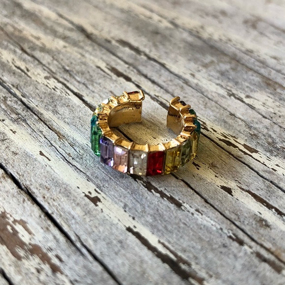 Mini Rainbow Crystal Huggie Hoops and Ear Cuff Set! - Picture 6 of 7